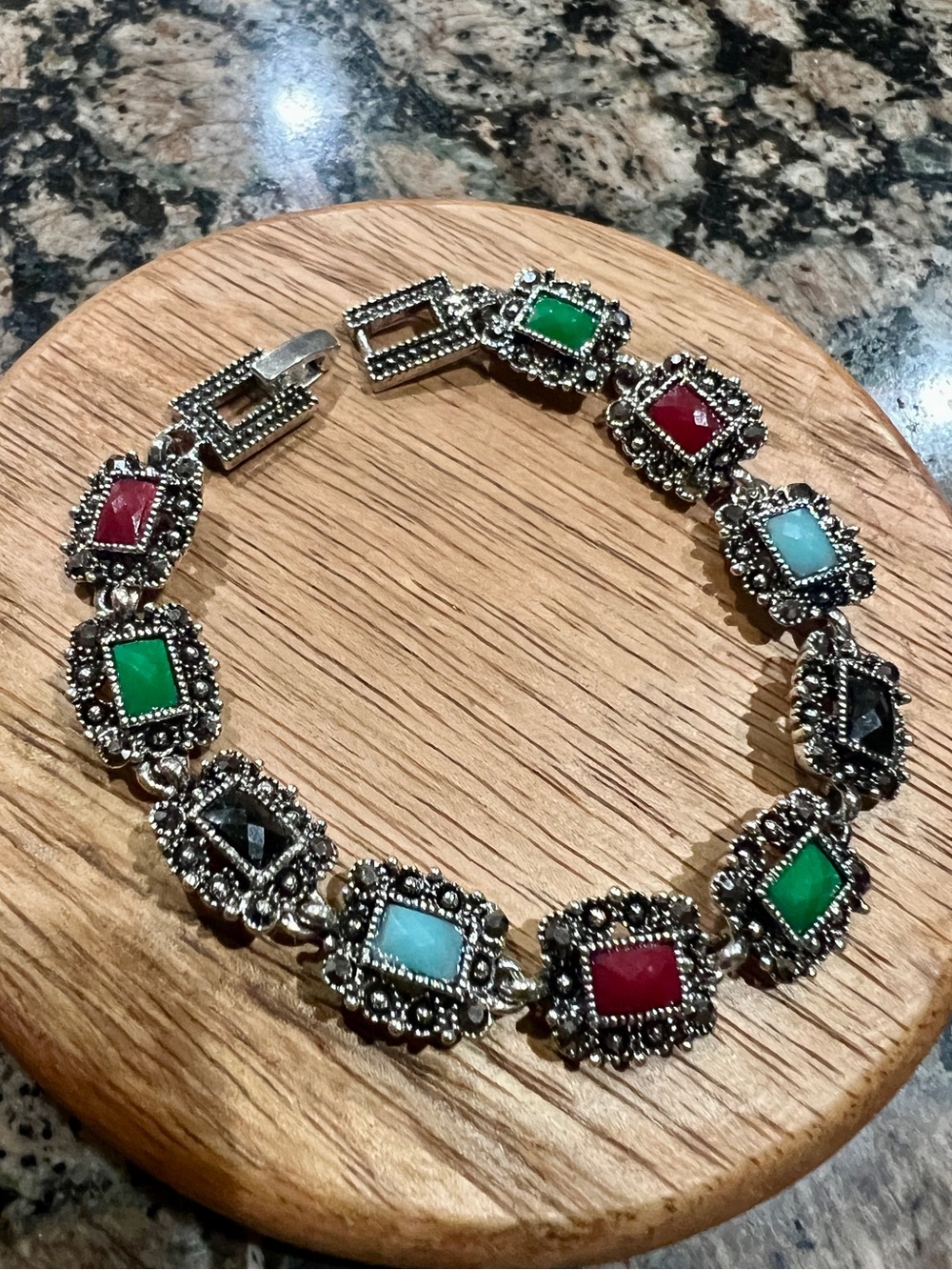 Multicolor Stone Silver-Tone Bracelet - Women Jewelry Size 7